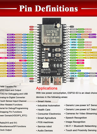 Placa de desarrollo IPEX ESP32-S3 con módulo WiFi BT de 2.4G para IA Internet de las cosas ESP32-S3WROOM1 N16R8 MCU Módulo electrónico de 44 pines Type-C 8M PSRAM