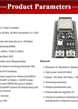 Placa de desarrollo ESP32-S3 Módulo WiFi BT de 2,4 G BLE5.0 MCU ESP32-S3 original N8R2 N16R8 Tipo C de 44 pines Módulo electrónico PSRAM de 8M