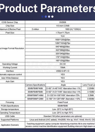OV2659 HD Camera Module 2 Million Pixel 60 120 160 Degree Android USB Camera Module Drive-Free for Laptop 1600*1200 Camera Module
