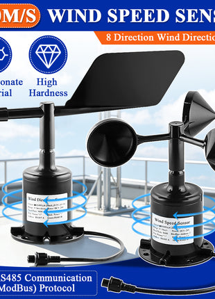 30m/s Polycarbon Wind Speed Direction Sensor Weather Station Outdoor 3 Cup Anemometer Sensor Output RS485 4-20MA 0-5V 0-10V Sensor Module