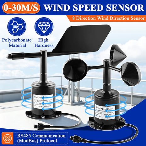 30m/s Polycarbon Wind Speed Direction Sensor Weather Station Outdoor 3 Cup Anemometer Sensor Output RS485 4-20MA 0-5V 0-10V Sensor Module
