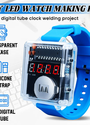 Kit electrónico de reloj LED DIY, reloj de tubo de tiempo con pantalla de 0.28 pulgadas con caja y correa, kit electrónico DIY de aprendizaje de proyectos de soldadura y montaje.