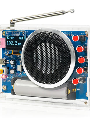 DIY OLED FM Radio Electronic Kit Adjustable Frequency 87-108MHz DIY Soldering Kit RDA5807 Rechargeable Source Full Range Speaker DIY Electronic Kit