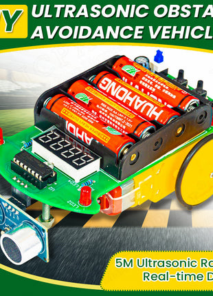 Kit electrónico de coche teledirigido ultrasónico DIY, kit de práctica de soldadura de coche inteligente con programación de pantalla LED, kit electrónico DIY