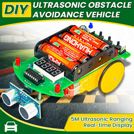 Kit electrónico de coche teledirigido ultrasónico DIY, kit de práctica de soldadura de coche inteligente con programación de pantalla LED, kit electrónico DIY