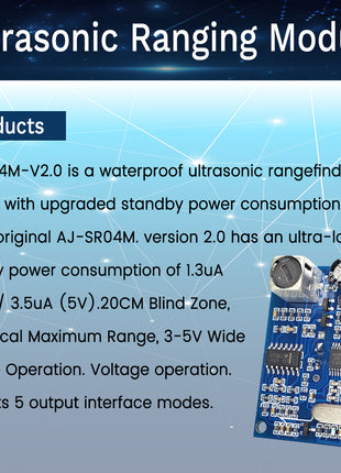 for AJ-SR04M Ultrasonic Ranging Sensor Module Waterproof with 2.5M Cable Probe Distance Measuring Sensor for Arduino 20-450CM Electronic Module