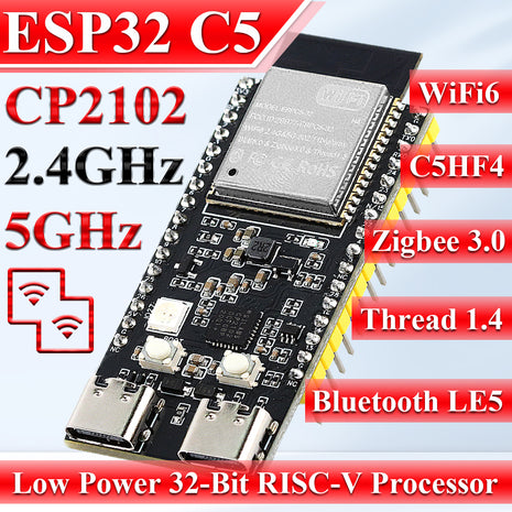 Placa de desarrollo CP2102 ESP-32 C5 Módulo WiFi de doble frecuencia 2.4G 5GHz ESP-32-C5-DevKitC-1 N4 Flash de 4MB WIFI6 Módulo electrónico TYPE-C de 32 PINES