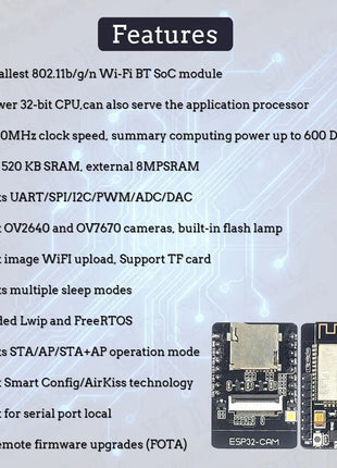 Placa de desarrollo ESP-32 CAM Módulo Bluetooth Wifi 2.4G para módulo de cámara OV2640 Módulo electrónico