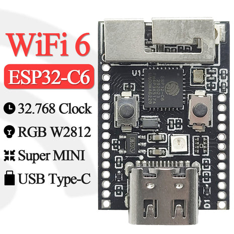 Módulo de desarrollo WiFi 6 ESP32-C6 Placa de desarrollo WiFi con oscilador de cristal de 32.768, LED RGB, núcleo RISC-V de 32 bits, Flash de 4 MB ESP-32 C6 Módulo electrónico