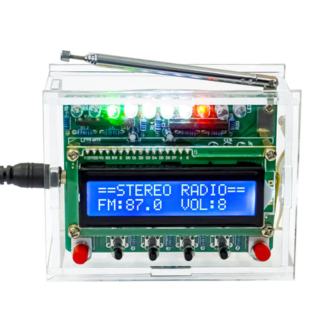 Kit electrónico de radio FM DIY Frecuencia ajustable 87-108MHz Pantalla LCD1602 Proyecto de soldadura de PCB Práctica de soldadura RDA5807 Kit electrónico DIY
