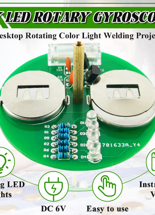 Kit de giroscopio LED de escritorio DIY Interruptor de vibración de triodo Kit de soldadura DIY de placa de circuito de batería CR2032 Alimentación DC6V Kit electrónico DIY