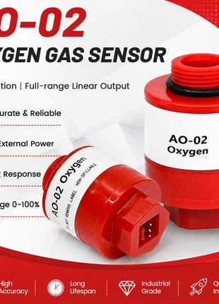 5pcs AO-02 Oxygen Gas Sensor O2 Concentration Detection Molex 3Pin 2.54mm Interface Full Scale Linear 0-100% 9-13mV Anti-interference