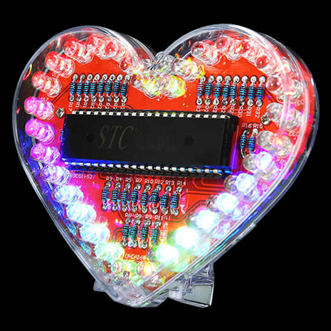 Kit electrónico DIY con luces LED en forma de corazón y efecto de flujo, 32 luces LED coloridas, kit de práctica de soldadura DIY, alimentado por batería