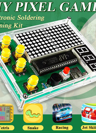 Kit de creación de juegos de píxeles DIY, electrónica, proyecto de soldadura DIY, práctica de soldadura, aprendizaje de ensamblaje con carcasa, kit electrónico DIY