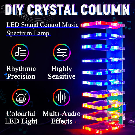 DIY Sound Control LED Music Spectrum Electronic Kit Crystal Column Audio Display PCB Soldering Practice Kit LM339 LM358 DC5-12V DIY Electronic Kit