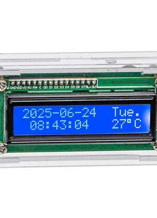 Kit de reloj electrónico LCD DIY DS1302 con pantalla de temperatura, luz de fondo ajustable, alarma musical para Arduino Tipo-C USB DC5V Kit electrónico DIY