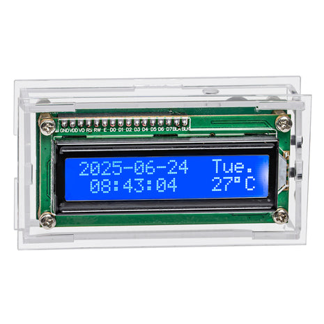 Kit de reloj electrónico LCD DIY DS1302 con pantalla de temperatura, luz de fondo ajustable, alarma musical para Arduino Tipo-C USB DC5V Kit electrónico DIY