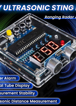 DIY Ultrasonic Ranging Electronic Kit STC with LED Measuring Distance 0-4M Radar Alarm DIY Soldering Project Practice Solder DIY Electronic Kit