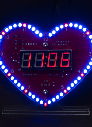 DIY Kit Electronic Multi-function Heart-Shaped LED Clock 4-digit Digital Tube Display PCB Soldering Practice Kit Micro USB DC 5V DIY Electronic Kit