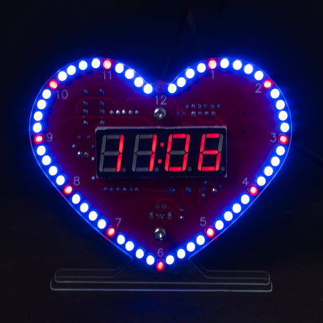 DIY Kit Electronic Multi-function Heart-Shaped LED Clock 4-digit Digital Tube Display PCB Soldering Practice Kit Micro USB DC 5V DIY Electronic Kit