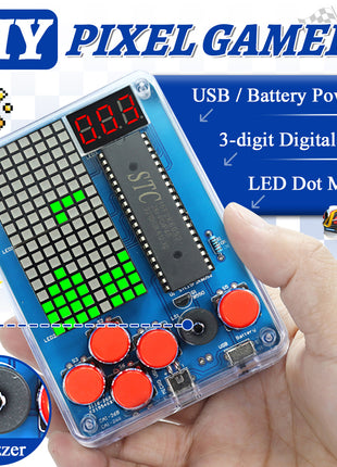 Kit electrónico de bricolaje Consola de juegos de píxeles LED Matriz de puntos Pantalla de tubo digital MCU STC15F2K60S2 PCB de doble cara Kit de soldadura DIY Kit electrónico DIY