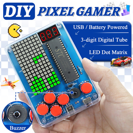 Kit electrónico de bricolaje Consola de juegos de píxeles LED Matriz de puntos Pantalla de tubo digital MCU STC15F2K60S2 PCB de doble cara Kit de soldadura DIY Kit electrónico DIY