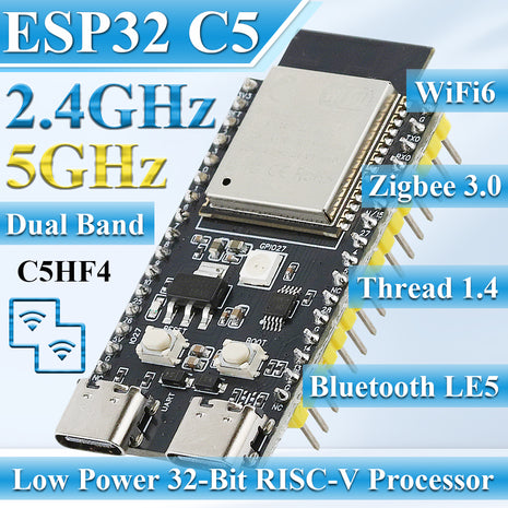Placa de desarrollo ESP32-C5-DevKitC-1 Módulo WiFi de doble frecuencia 2.4G 5GHz con Pin N4 Flash de 4MB WIFI 6 CH340 Módulo electrónico ESP-32 C5 de 32 pines