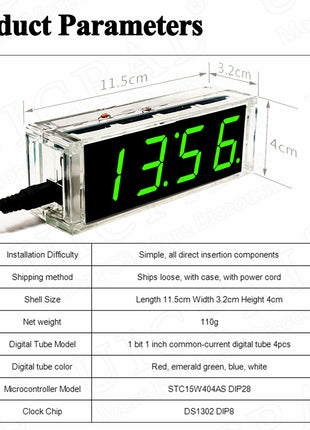 DIY Digital Clock Kit Display Date Week Temperature Alarm DS1302 Soldering Project Learning Practice Solder Diy Electronic Kit