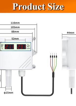 Digital Display Transmitter with Temperature Humidity Sensor Probe RS485 Analog 0-5V 0-10V 4-20mA Waterproof Temperature Sensors Sensor Module
