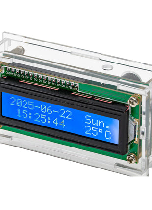Kit de reloj electrónico LCD DIY DS1302 con pantalla de temperatura, luz de fondo ajustable, alarma musical para Arduino Tipo-C USB DC5V Kit electrónico DIY