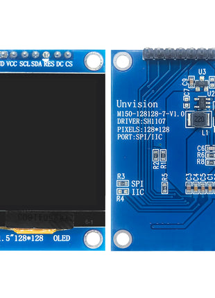 1.5 Inch OLED Screen Module SPI 7Pin 128*128 COG SH1107 Drive White LCD Display Low Power Consumption 3.3V-5V OLED LCD Module