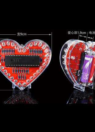 Kit electrónico DIY con luces LED en forma de corazón y efecto de flujo, 32 luces LED coloridas, kit de práctica de soldadura DIY, alimentado por batería