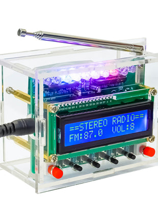 Kit electrónico de radio FM DIY Frecuencia ajustable 87-108MHz Pantalla LCD1602 Proyecto de soldadura de PCB Práctica de soldadura RDA5807 Kit electrónico DIY