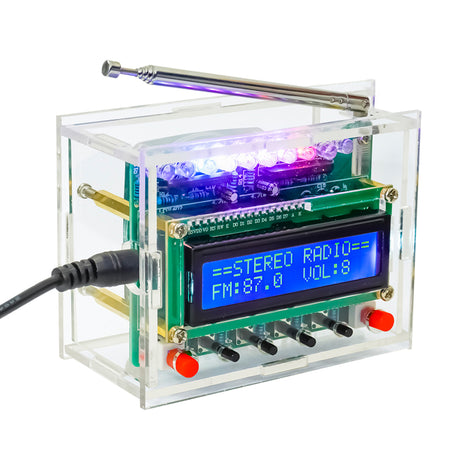 Kit electrónico de radio FM DIY Frecuencia ajustable 87-108MHz Pantalla LCD1602 Proyecto de soldadura de PCB Práctica de soldadura RDA5807 Kit electrónico DIY