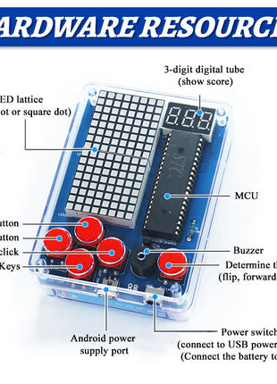 Kit electrónico de bricolaje Consola de juegos de píxeles LED Matriz de puntos Pantalla de tubo digital MCU STC15F2K60S2 PCB de doble cara Kit de soldadura DIY Kit electrónico DIY