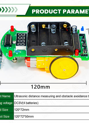 Kit electrónico de coche teledirigido ultrasónico DIY, kit de práctica de soldadura de coche inteligente con programación de pantalla LED, kit electrónico DIY
