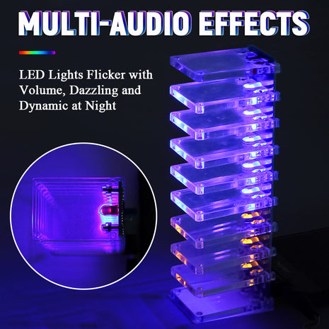 DIY Sound Control LED Music Spectrum Electronic Kit Crystal Column Audio Display PCB Soldering Practice Kit LM339 LM358 DC5-12V DIY Electronic Kit