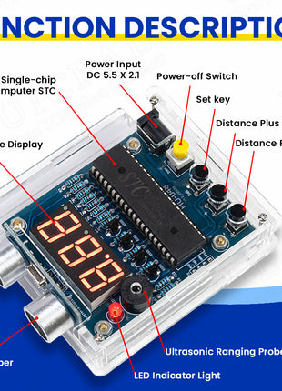 DIY Ultrasonic Ranging Electronic Kit STC with LED Measuring Distance 0-4M Radar Alarm DIY Soldering Project Practice Solder DIY Electronic Kit