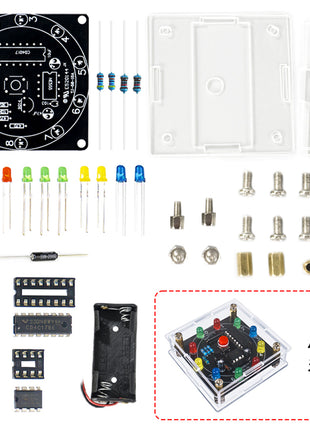 Kit electrónico de rueda de la fortuna con luz LED DIY, dados electrónicos, juego de estimación, kit de soldadura DIY, pulso de salida de 3 pines NE555 CD4017 3V, kit electrónico DIY