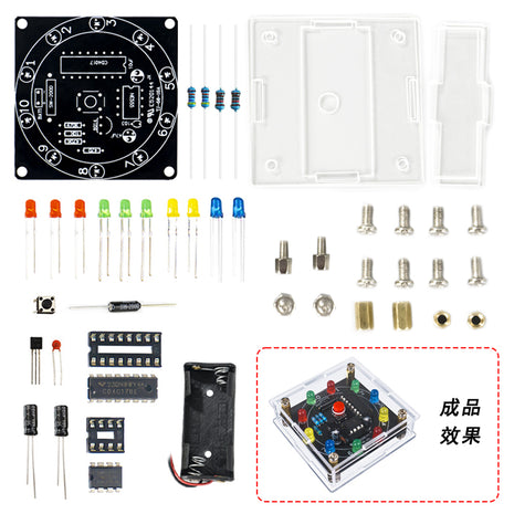 Kit electrónico de rueda de la fortuna con luz LED DIY, dados electrónicos, juego de estimación, kit de soldadura DIY, pulso de salida de 3 pines NE555 CD4017 3V, kit electrónico DIY