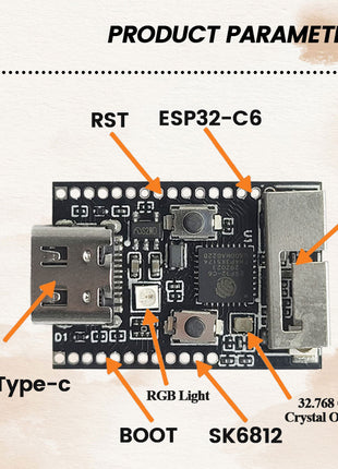 Módulo de desarrollo WiFi 6 ESP32-C6 Placa de desarrollo WiFi con oscilador de cristal de 32.768, LED RGB, núcleo RISC-V de 32 bits, Flash de 4 MB ESP-32 C6 Módulo electrónico