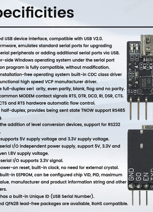 CH9102F Downloader Module Chip Program Burning for ESP-32 MINI TYPE-C USB to UART RS232 RS485 Serial Port Download 7Pin Electronic Module