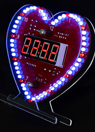 DIY Kit Electronic Multi-function Heart-Shaped LED Clock 4-digit Digital Tube Display PCB Soldering Practice Kit Micro USB DC 5V DIY Electronic Kit