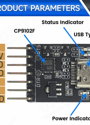 CH9102F Downloader Module Chip Program Burning for ESP-32 MINI TYPE-C USB to UART RS232 RS485 Serial Port Download 7Pin Electronic Module