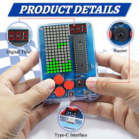 Kit electrónico de bricolaje Consola de juegos de píxeles LED Matriz de puntos Pantalla de tubo digital MCU STC15F2K60S2 PCB de doble cara Kit de soldadura DIY Kit electrónico DIY