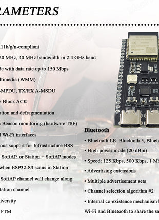 Placa de desarrollo ESP32-S3-DevKitC-1 Módulo WiFi BT 2.4G para Arduino 8MB PSRAM 16MB FLASH N16R8 44 pines CP2102 Tipo-C Módulo electrónico ESP-32 S3