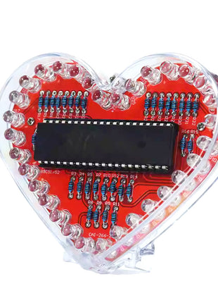 Kit electrónico DIY con luces LED en forma de corazón y efecto de flujo, 32 luces LED coloridas, kit de práctica de soldadura DIY, alimentado por batería
