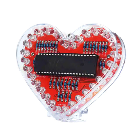 Kit electrónico DIY con luces LED en forma de corazón y efecto de flujo, 32 luces LED coloridas, kit de práctica de soldadura DIY, alimentado por batería