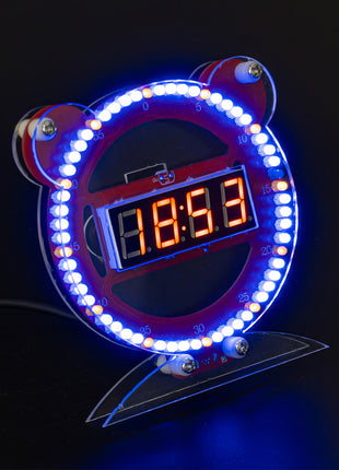 DIY Electronic Clock LED Digital Tube Bear Clock Electronic Kit Microcontroller Soldering Kit Creative Making Project with Cable DIY Electronic Kit