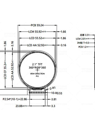 2.1 Inch TFT LCD Round Screen GC9B72 360x360 Display SPI Circular Color LCD Screen OLED LCD Module